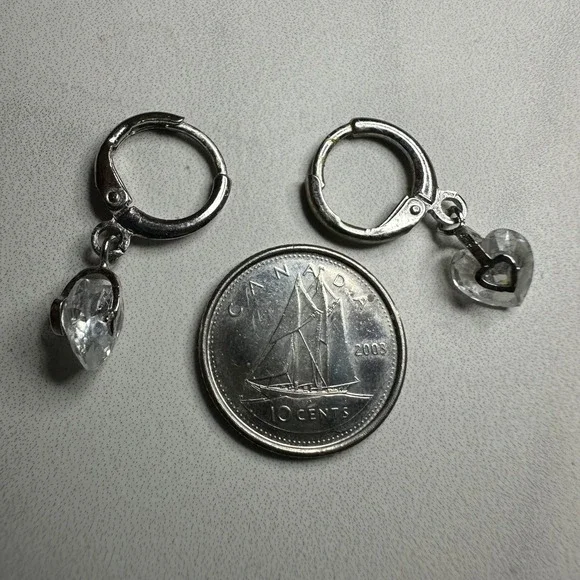 Sterling Silver Heart Charm Hoop Earrings Crystal Sparkle Dangle Gift - Picture 4 of 4